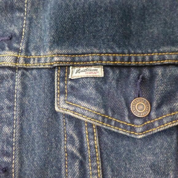 Levis Jacket Mens XL Denim Jean Button Up Dark Wash Trucker Biker Work Cotton - Picture 3 of 8